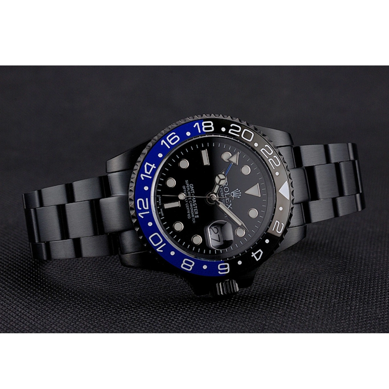 Aaa fake watches II And Case Black Black Master Rolex PVD And Dial Black Swiss Bracelet GMT Blue Bezel 1014